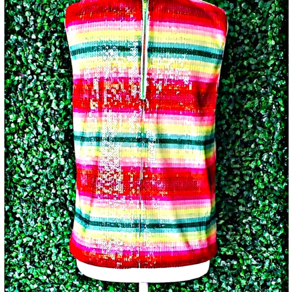 7. NWOT J.Crew Sleeveless top in watermelon-stripe sequins - Picture 4 of 5